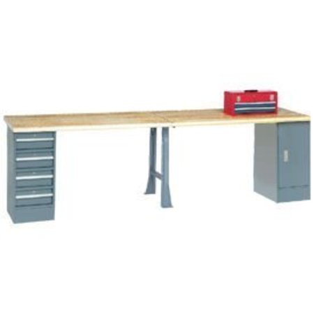 GLOBAL EQUIPMENT 120x30 Extra Long Industrial Workbench Shop Safety Edge, 1 Cabinet, 4 Drawer 607962